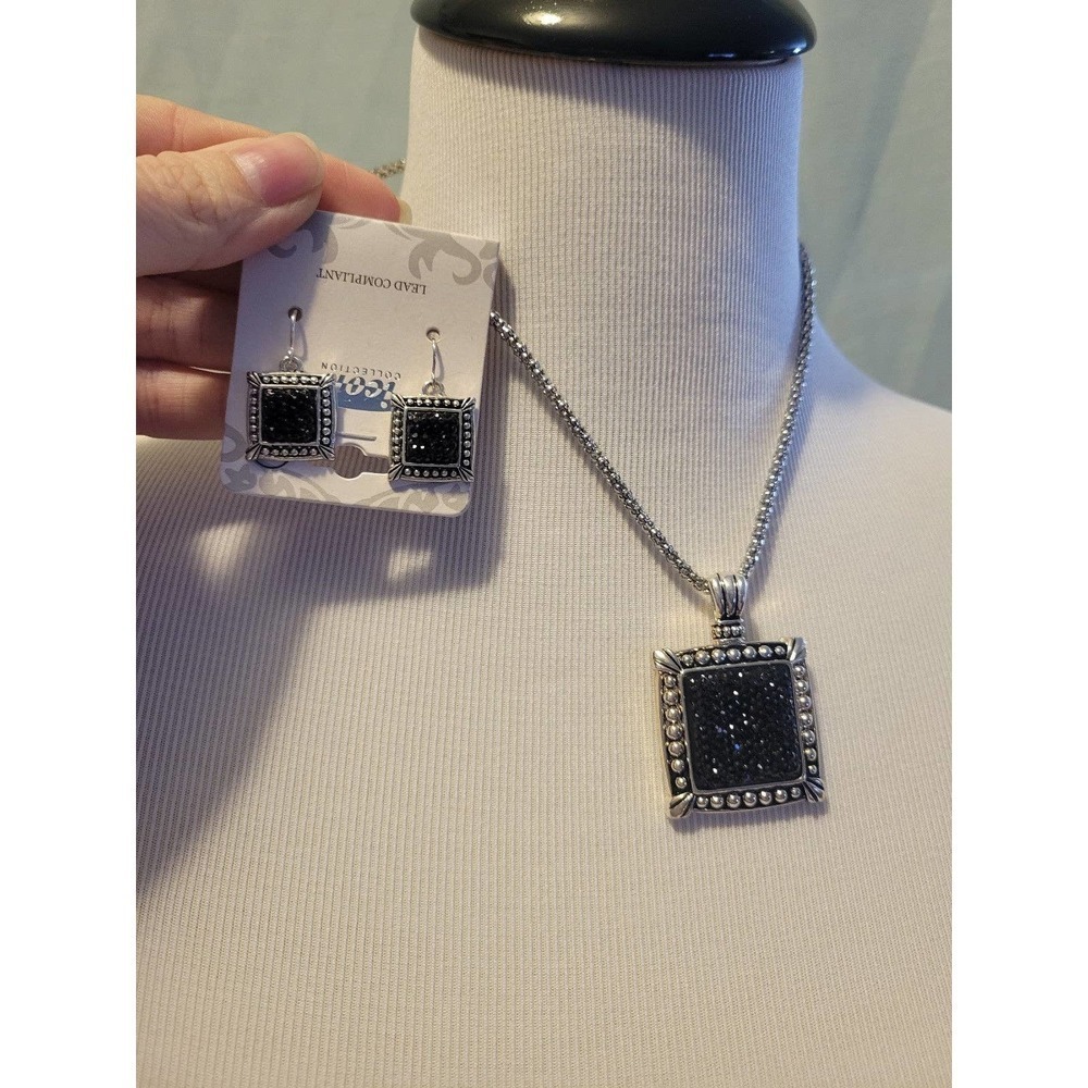 NWT Black And Silver Necklace and earrings set